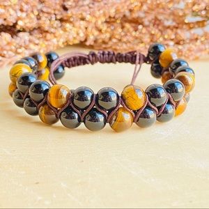 Men’s Tiger Eye Gemstone Double Row Cord Bracelet